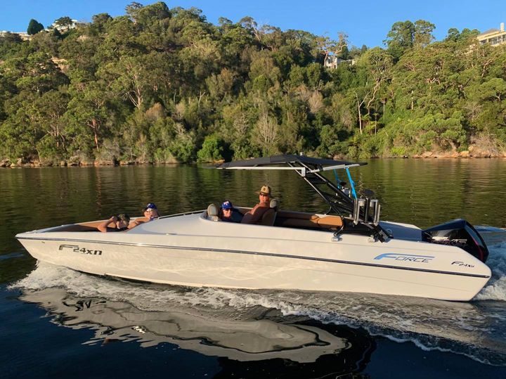 Great to see this F24XB, spending a perfect day on Sydney Harbour. The extended Bimini gives plenty of shade, and plenty of room for the whole family.