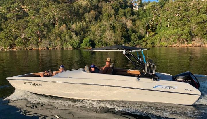 Great to see this F24XB, spending a perfect day on Sydney Harbour. The extended Bimini gives plenty of shade, and plenty of room for the whole family.